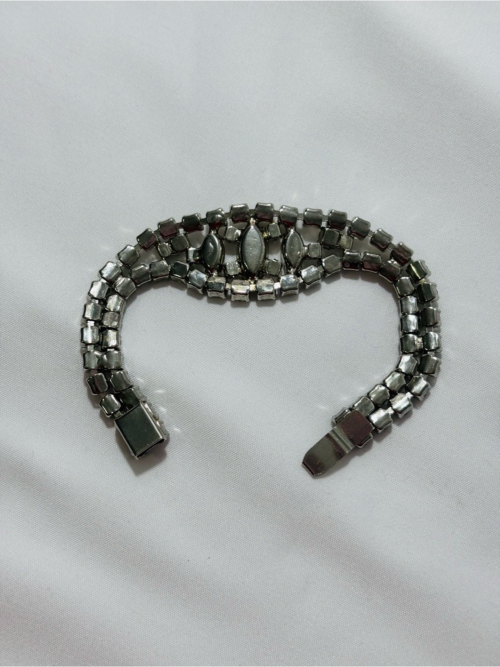 Silver-Tone Rhinestone Bracelet 7” - Picture 2 of 3